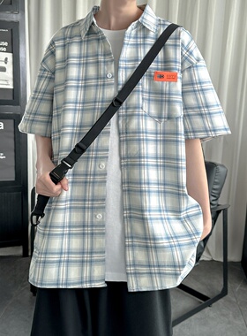 现货夏季韩版痞帅短袖衬衣条纹衬衫 C33-P45