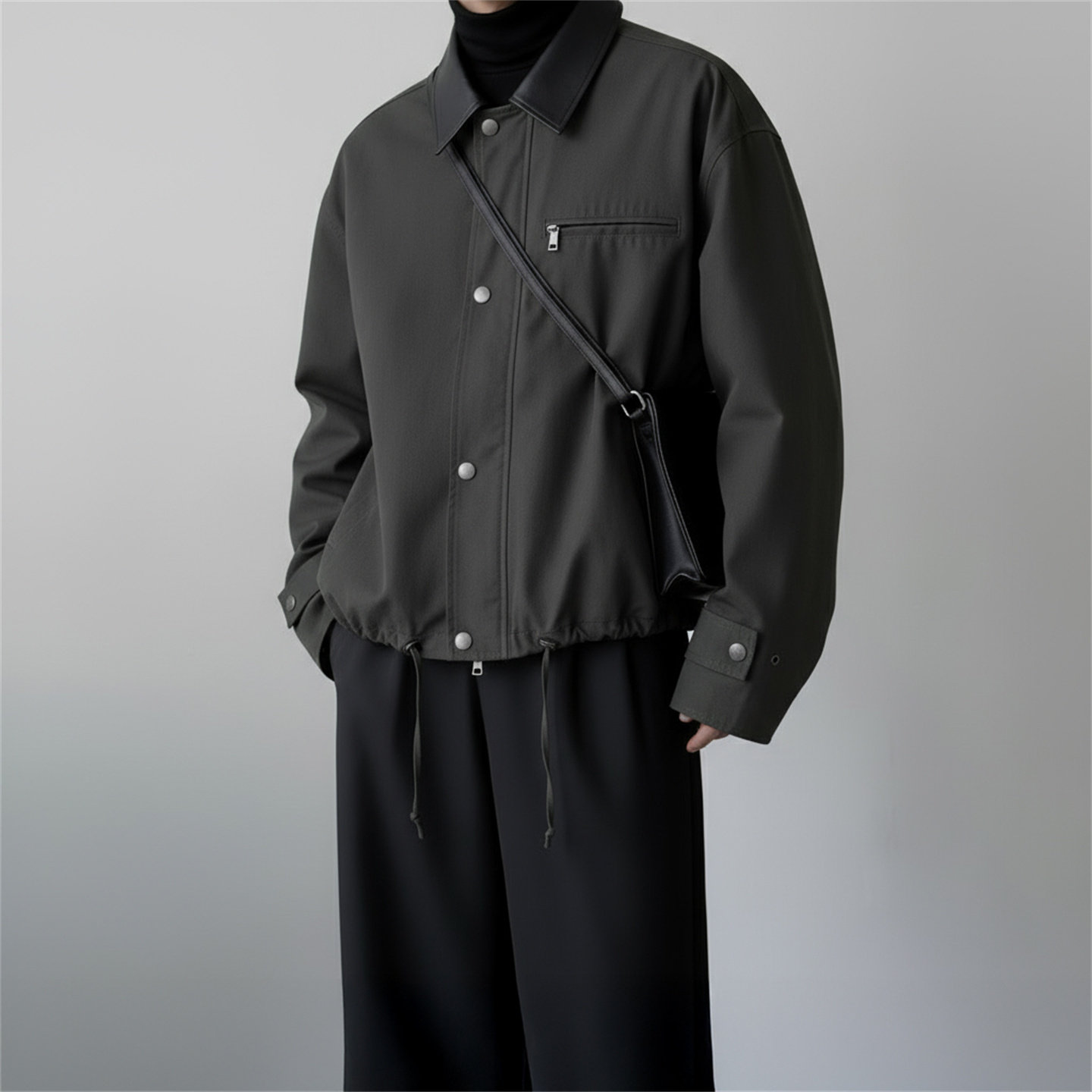 美式复古休闲纯色撞色弯刀袖工装夹克外套男 1017-JK906-P118图片
