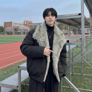 现货 冬季大毛领加厚夹棉黑锻拼接棉服外套 M1654-P168，男装棉衣，星座1017