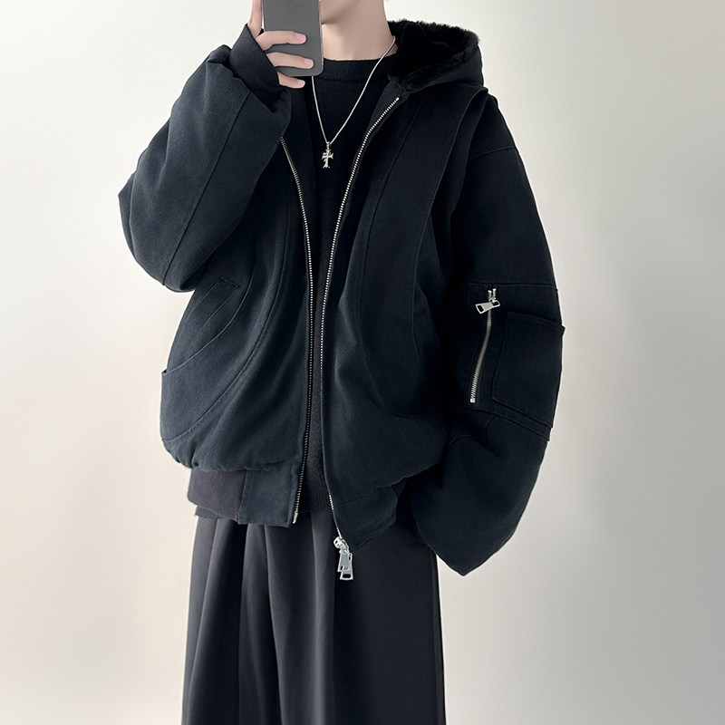 秋冬复古帆布水洗夹克加绒加厚连帽外套H6937-P138,男装夹克,星座1017