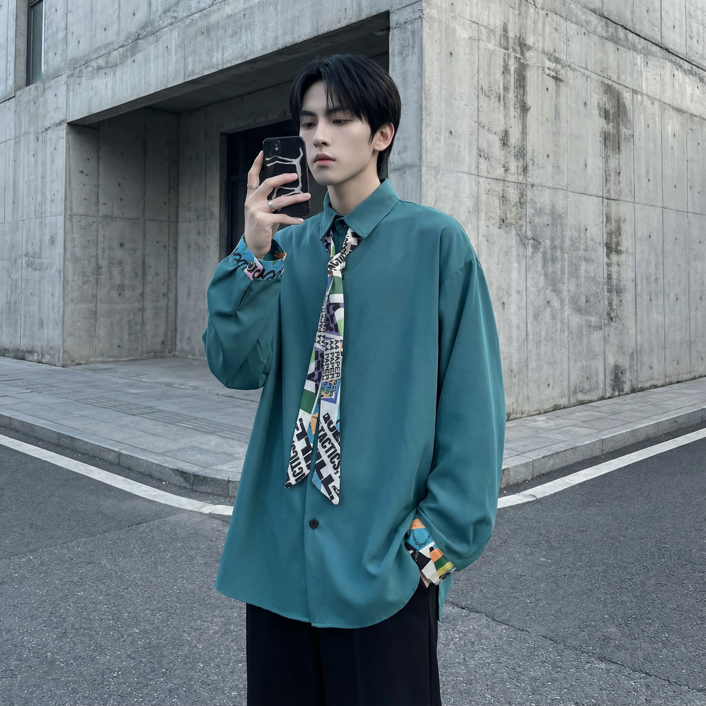 现货长袖衬衫男潮流带领带帅气港风高级感情侣衬衣FA32-P55，男装衬衫，星座1017