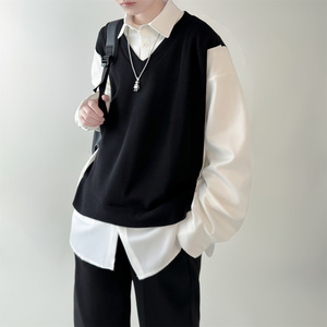 现货假两件长袖衬衫宽松衬衣港风休闲百搭上衣 GZ25-P58，男装衬衫，星座1017