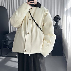 男装冬季高级感重磅防风保暖棉布拼接皮领棉服男潮 M6690-P138图片