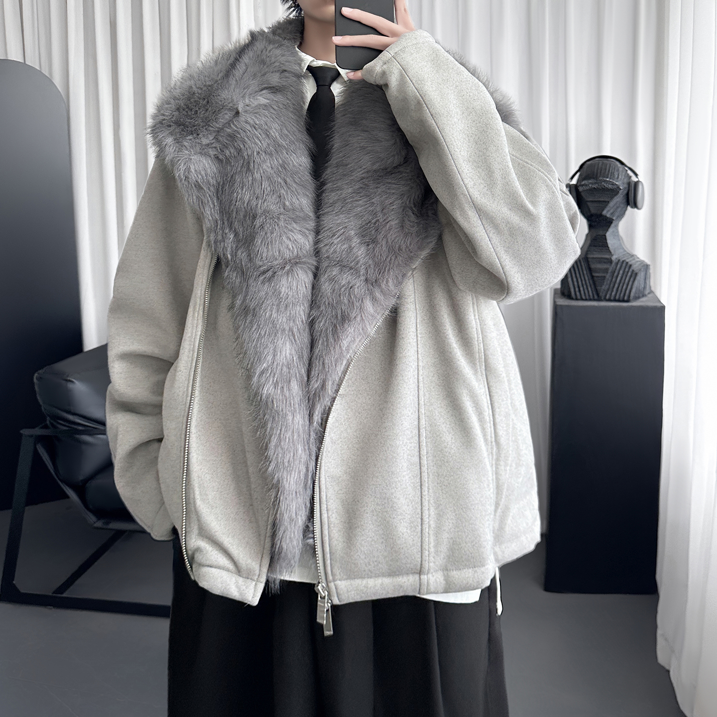 斜拉链座山雕兔毛加绒托卡棉服厚外套男冬 M6523-P148