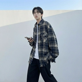 现货2026春复古美式格子长袖衬衫毛边宽松衬衣SC245-P58，男装衬衫，星座1017