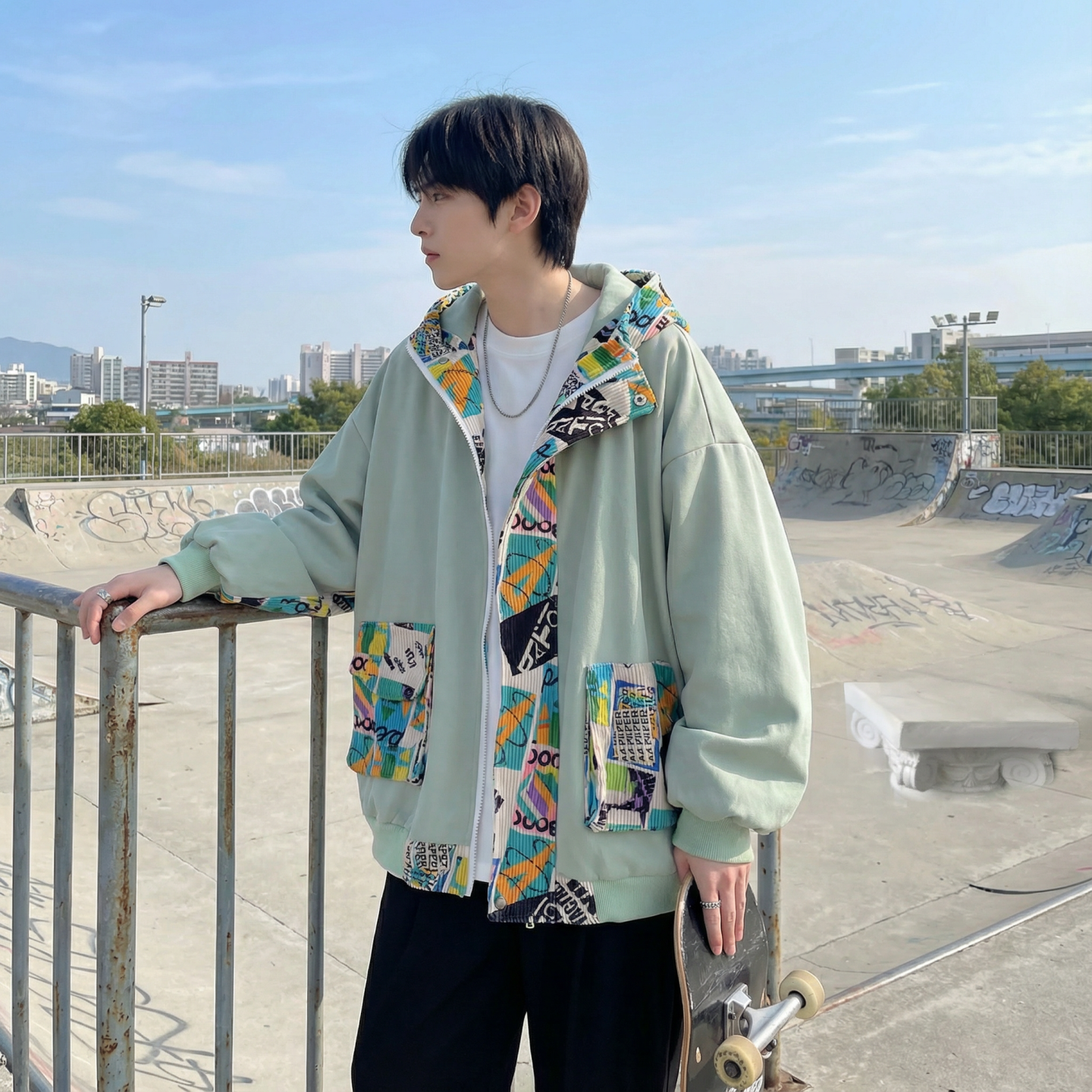现货春款潮流涂鸦拼接夹克开衫连帽外套WT23-P75控96,男装夹克,星座1017