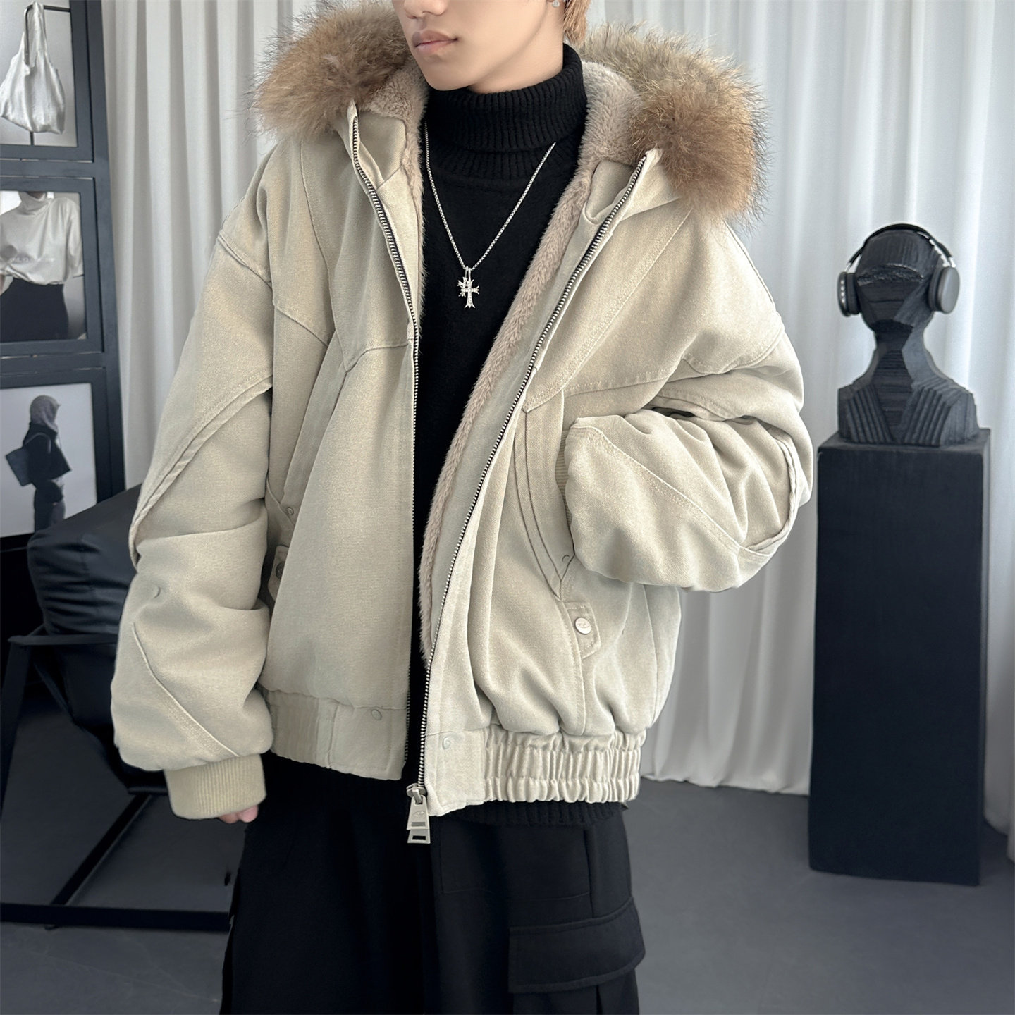 冬季座山雕加绒加厚外套重磅帆布水洗棉服情侣夹克M3957-P148,男装夹克,星座1017