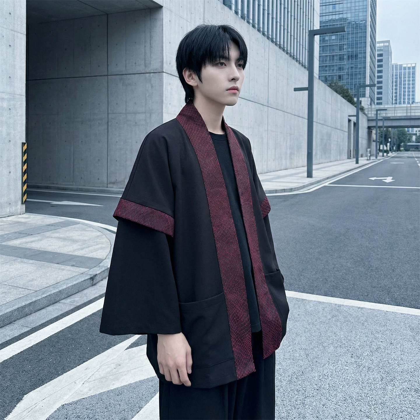 现货春秋风蟒纹印花拼接男士道袍汉服D3206-P78，男装民族服装，星座1017