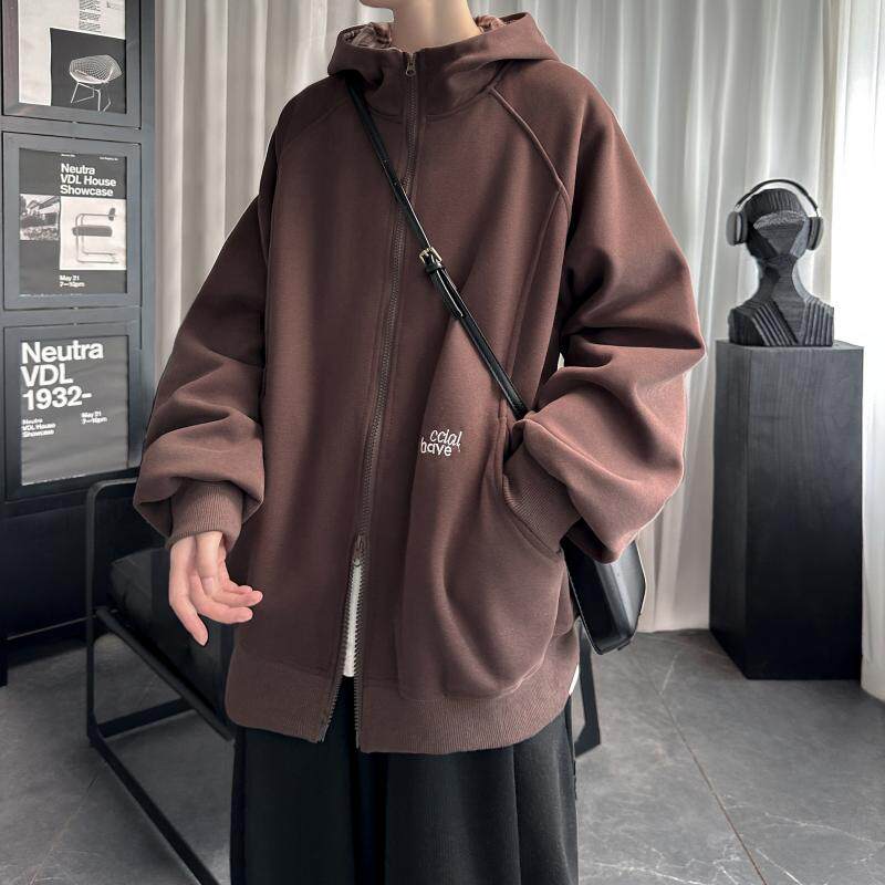 连帽开衫卫衣新款宽松慵懒风情侣格纹拼接休闲外套WY745-P70,男装卫衣,星座1017