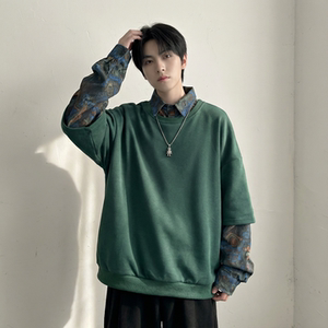 现货慵懒假两件衬衫领卫衣日系情侣碎花上衣 A881-P65，男装衬衫，星座1017