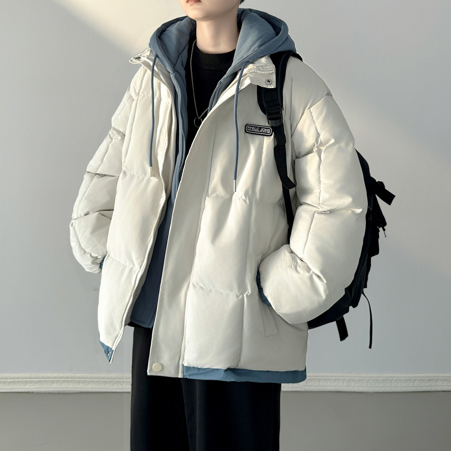 现货 冬季休闲时尚潮流假两件套连帽保暖棉服 M030-P100图片