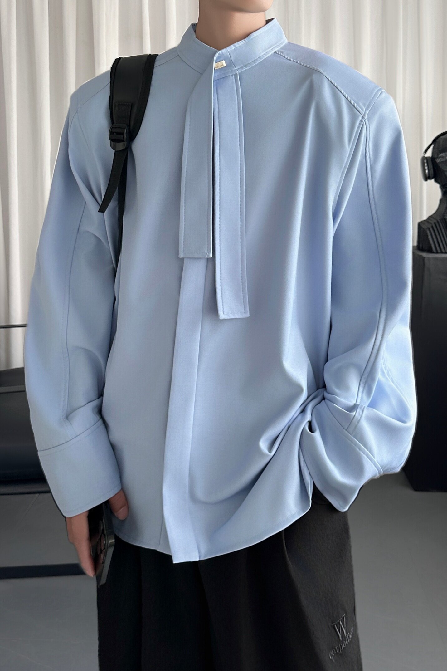 设计感飘带领休闲衬衫SA435-P68,男装衬衫,星座1017