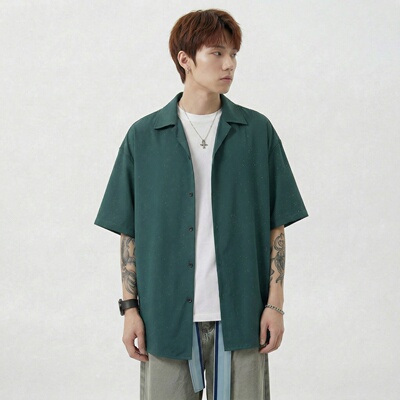 现货短袖休闲衬衫男痞帅七分袖衬衣bf港风 CS2609-P38