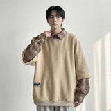 现货2026春款假两件卫衣衬衫领复古vibe格子美式外套A5613-P65，男装衬衫，星座1017