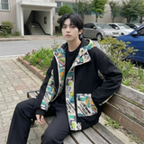 现货春款潮流涂鸦拼接夹克开衫连帽外套WT23-P75控96，男装夹克，星座1017