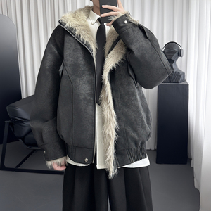 冬季座山雕夹棉麂皮夹克加厚外套男生翻领加绒棉衣 M3573-P138图片