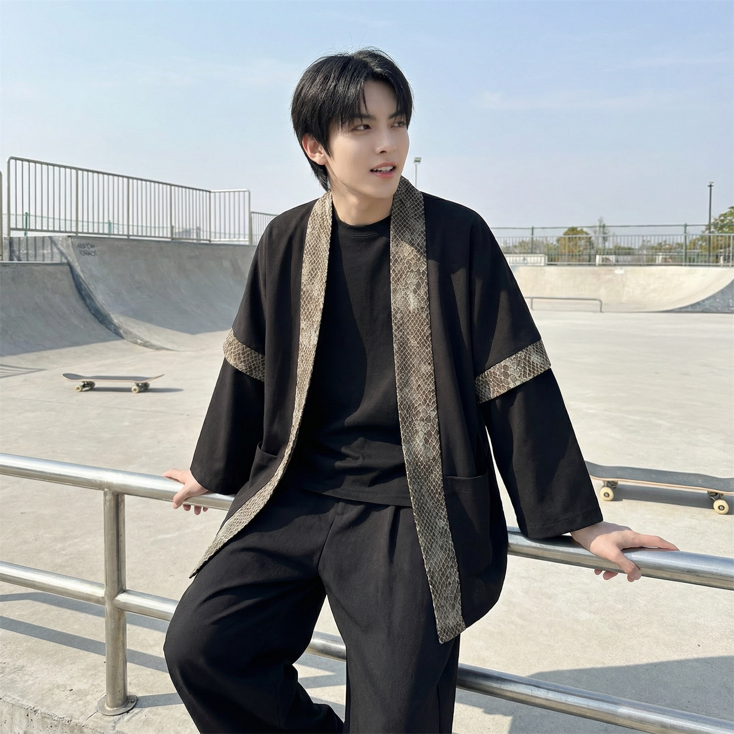 现货春秋风蟒纹印花拼接男士道袍汉服D3206-P78,男装民族服装,星座1017