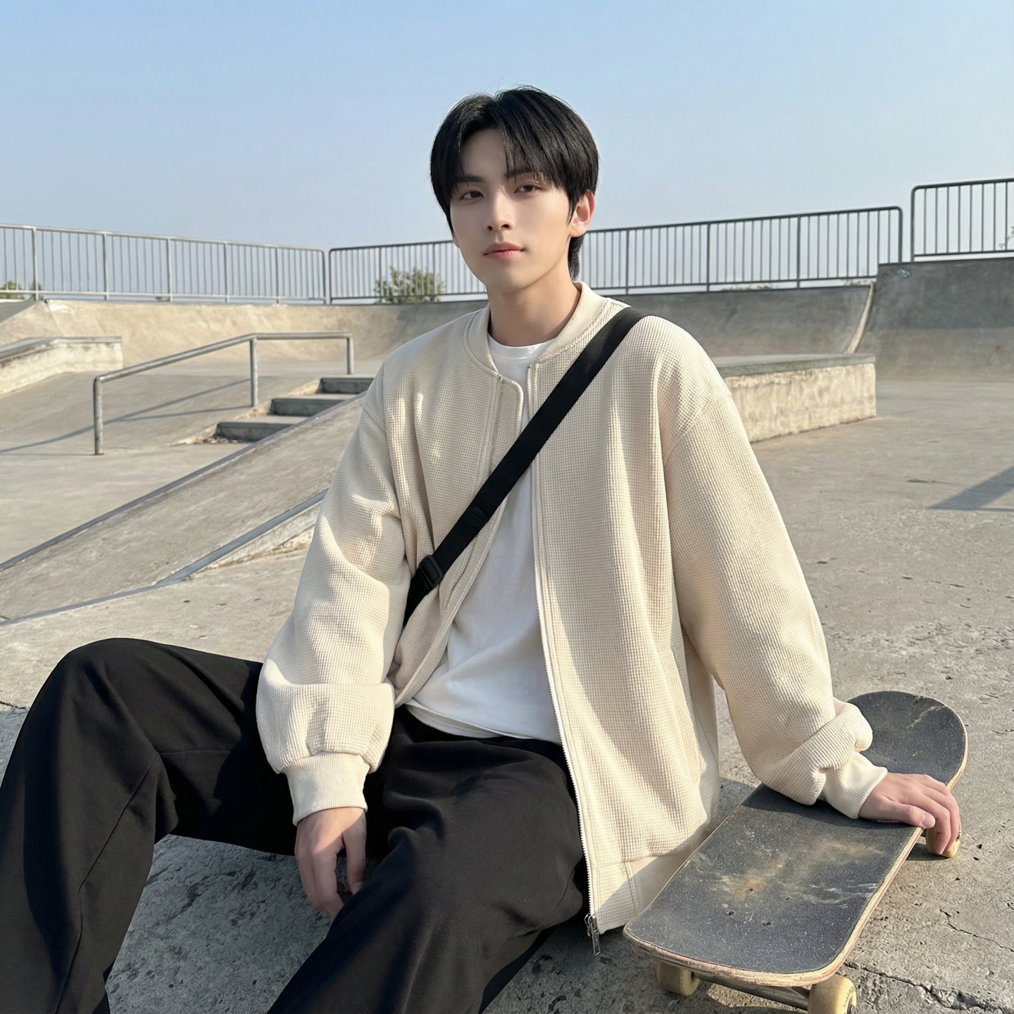 现货2026日系痞帅华夫格宽松休闲棒球立领夹克衫外套NK828-P89，男装夹克，星座1017