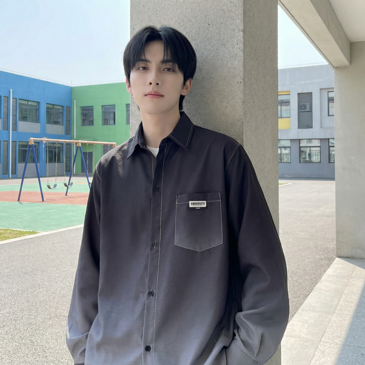 2026现货渐变长袖衬衫水洗褶皱宽松潮流休闲衬衣DS651-P58，男装衬衫，星座1017