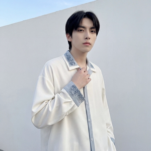 现货潮衬衫小众刺绣长袖衬衣新中式情侣外套 DY877-P68，男装衬衫，星座1017