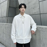 现货假两件长袖衬衫宽松衬衣港风休闲百搭上衣GK25-P58，男装衬衫，星座1017