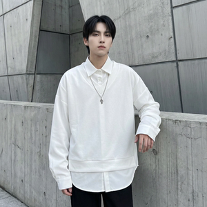 现货假两件长袖衬衫宽松衬衣港风休闲百搭上衣 GK25-P58，男装衬衫，星座1017