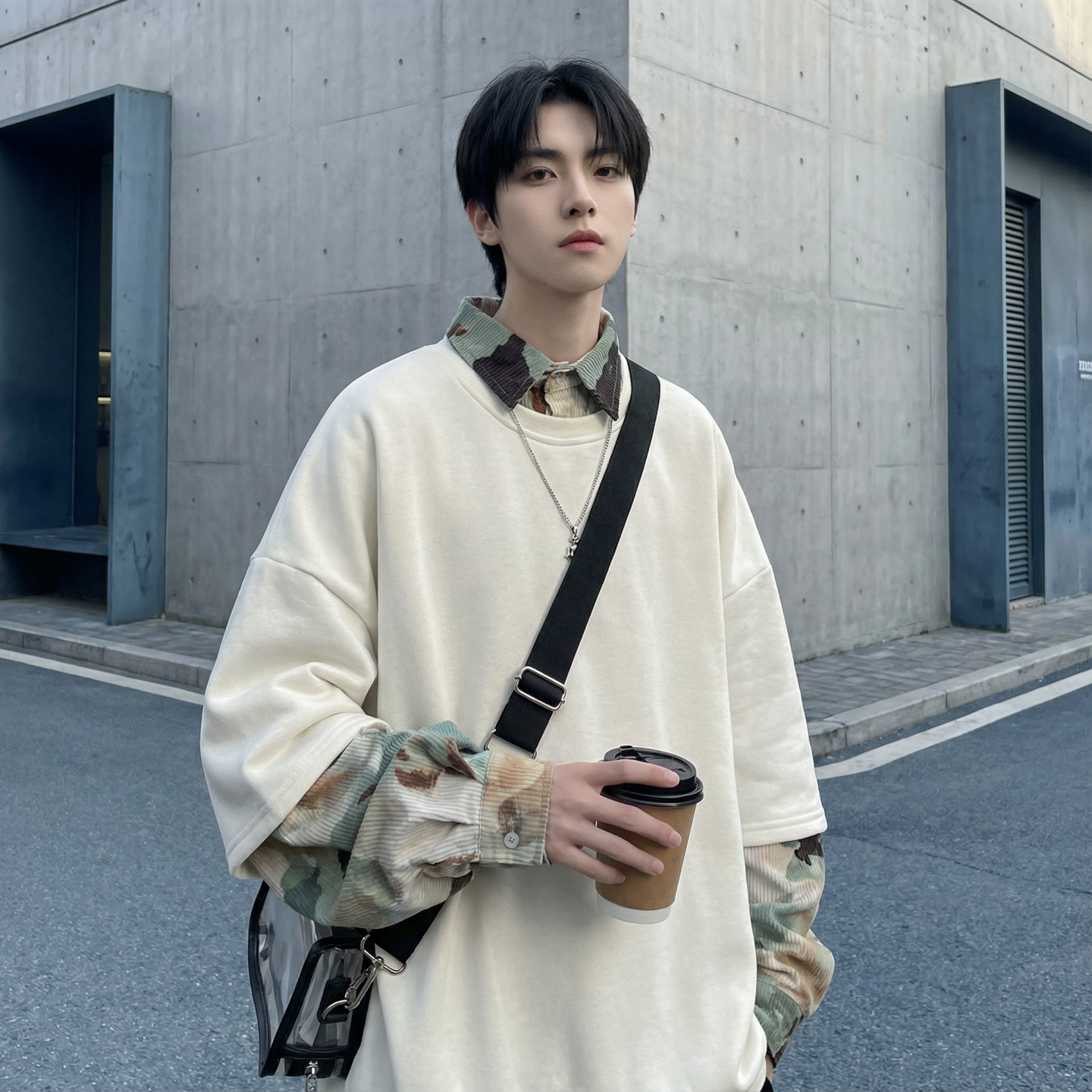 现货慵懒假两件衬衫领卫衣日系情侣碎花上衣A881-P65，男装衬衫，星座1017