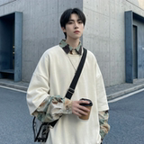 现货慵懒假两件衬衫领卫衣日系情侣碎花上衣A881-P65，男装衬衫，星座1017