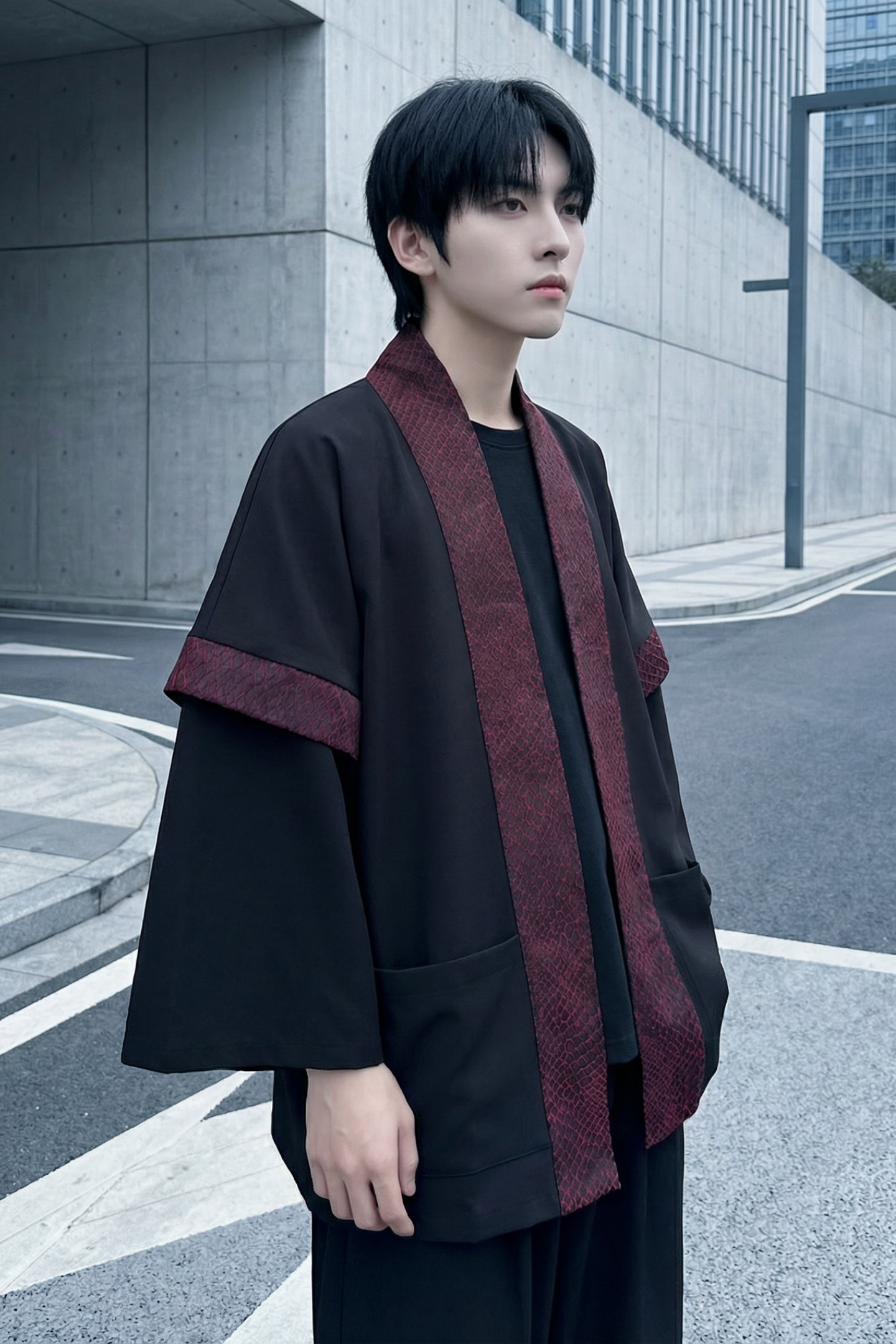 现货春秋风蟒纹印花拼接男士道袍汉服D3206-P78,男装民族服装,星座1017