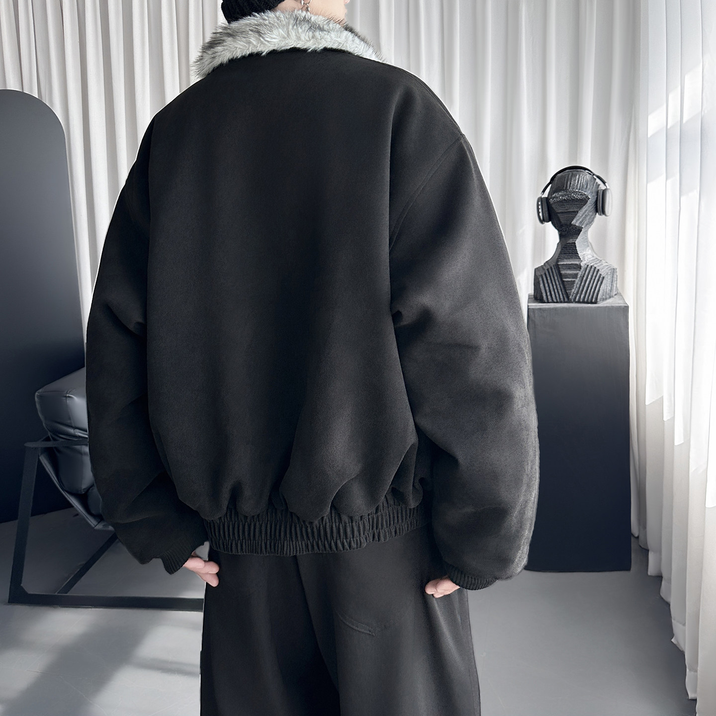 复古美拉德肌理感外套冬季宽松十字架贴皮刺绣棉服M6025-P148,男装棉衣,星座1017