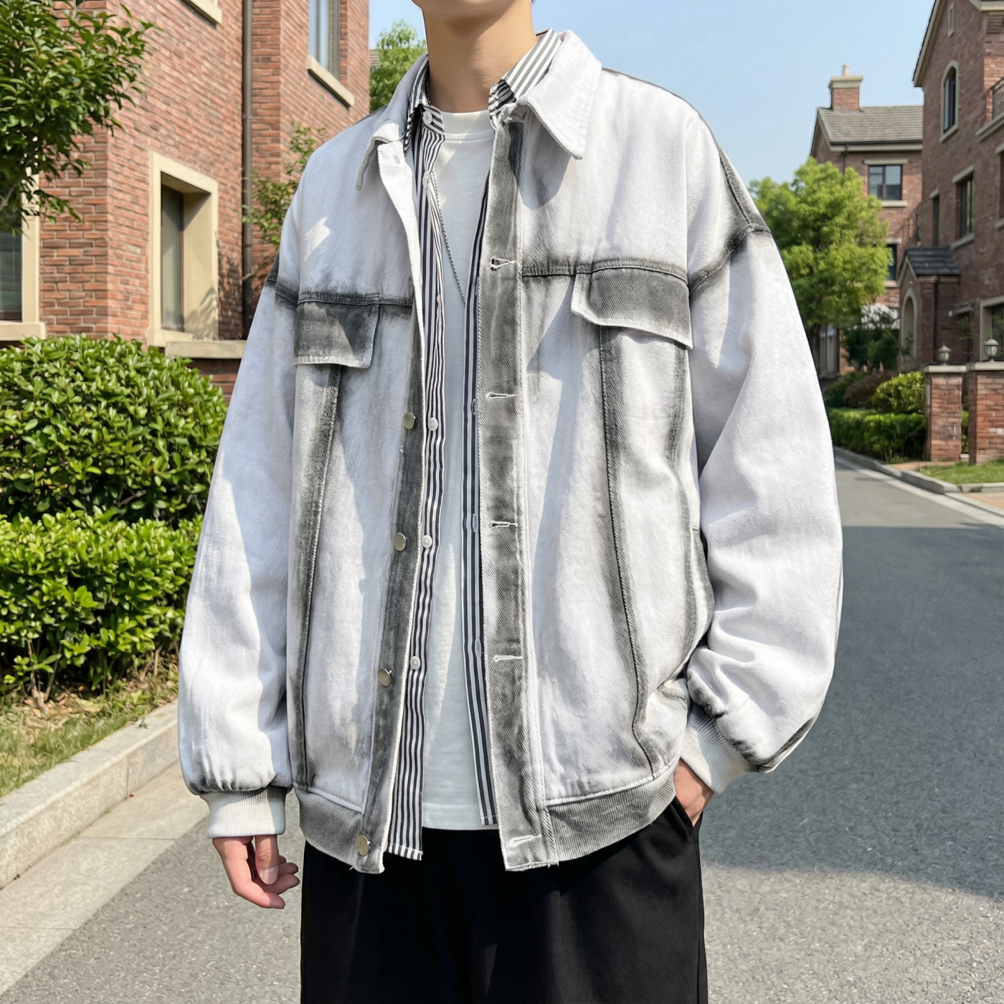 现货2026春季工装休闲夹克高级感牛仔外套JK11-P100，男装工装外套，星座1017