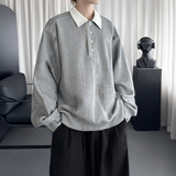 美式做旧感擦色肌理POLO领套头卫衣中性穿搭W3738-P78，男装Polo衫，星座1017