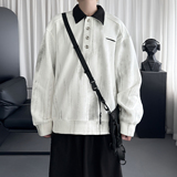 美式做旧感擦色肌理POLO领套头卫衣中性穿搭W3738-P78，男装Polo衫，星座1017