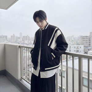 现货 撞色美式复古夹克棒球服流行外套W0023-P88控118 加绒P100图片