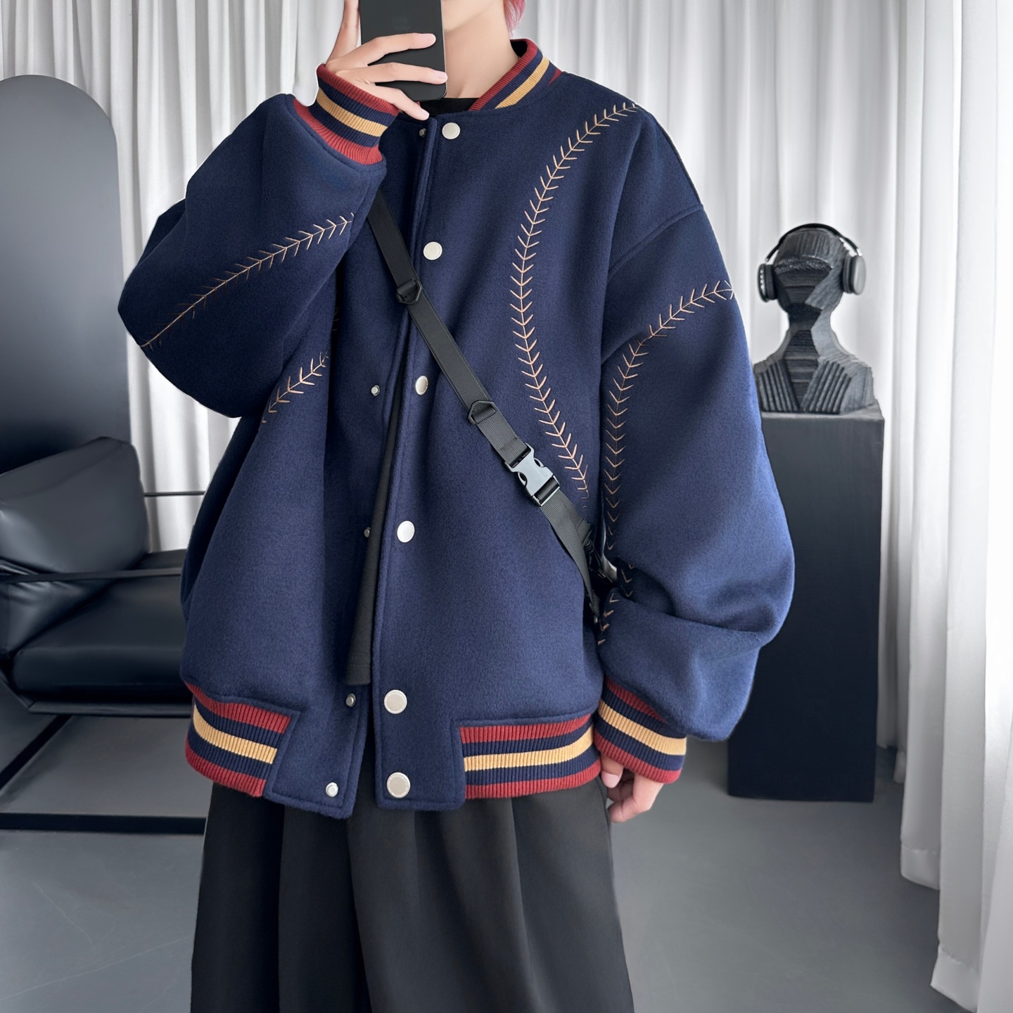 夹棉棒球服厚外套棉服男款冬美式运动棉衣上衣D5319-P138，男装棉衣，星座1017