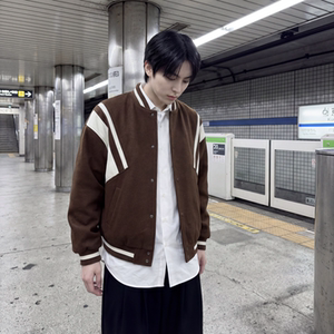 现货 撞色美式复古夹克棒球服流行外套W0023-P88控118 加绒P100图片