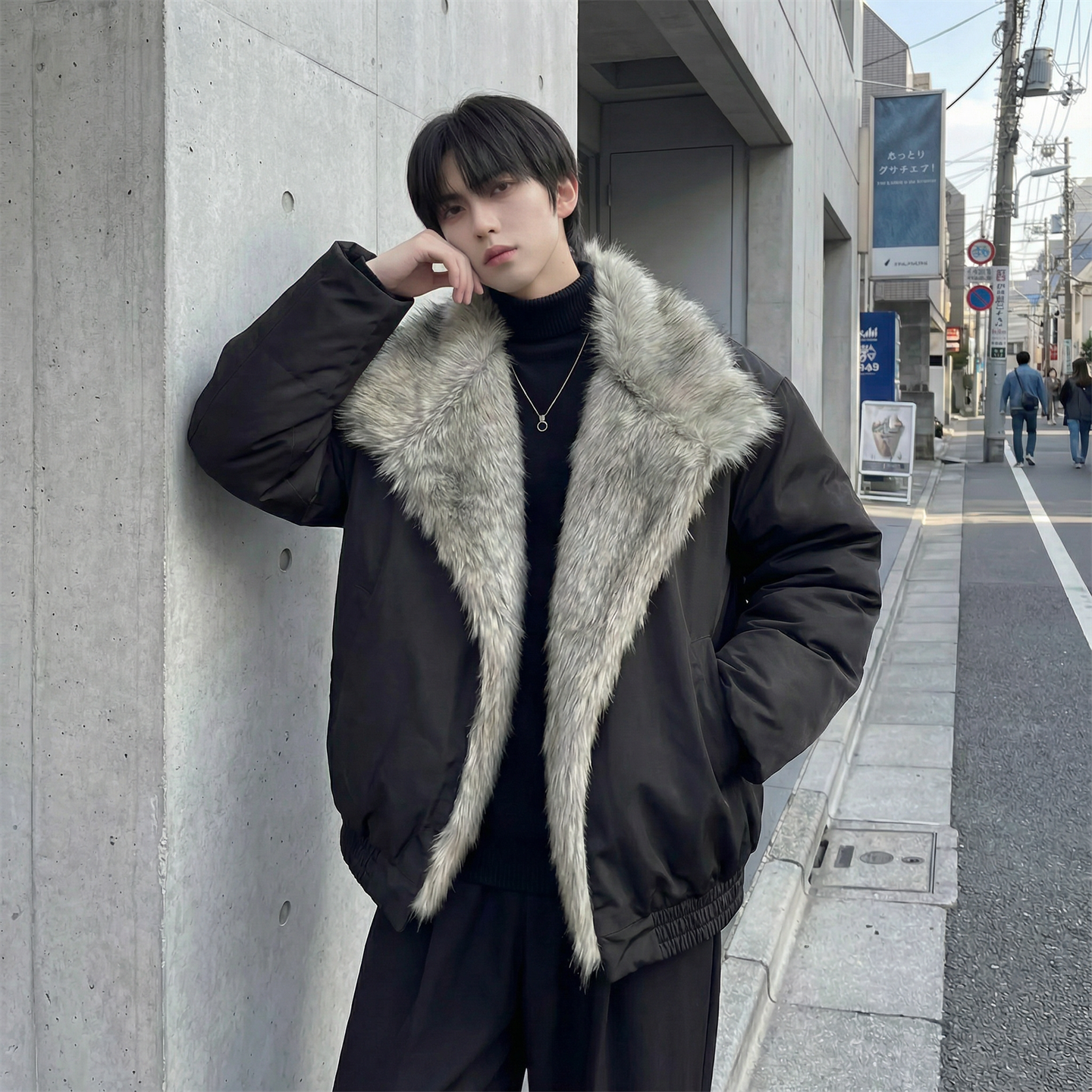 现货冬季大毛领加厚夹棉黑锻拼接棉服外套M1654-P168，男装棉衣，星座1017