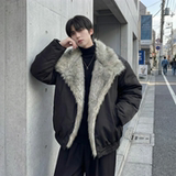 现货冬季大毛领加厚夹棉黑锻拼接棉服外套M1654-P168，男装棉衣，星座1017