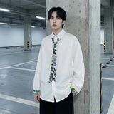 现货长袖衬衫男潮流带领带帅气港风高级感情侣衬衣FA32-P55，男装衬衫，星座1017