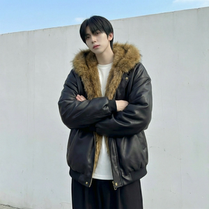 现货 痞帅皮衣两面穿外套新款加厚PU皮毛一体机车外套 M2483-P138，男装皮衣，星座1017