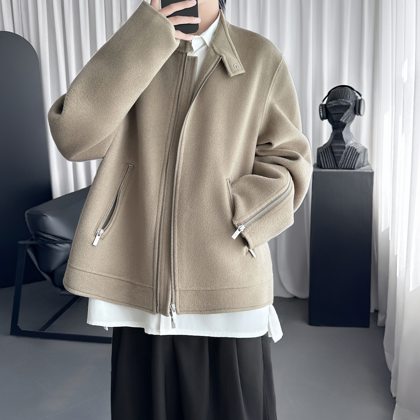 轻盈高支双面呢料拉链口袋短款哈灵顿夹克W5157-P118,男装夹克,星座1017 轻盈高支双面呢料拉链口袋短款哈灵顿夹克W5157-P118,男装夹克,星座1017