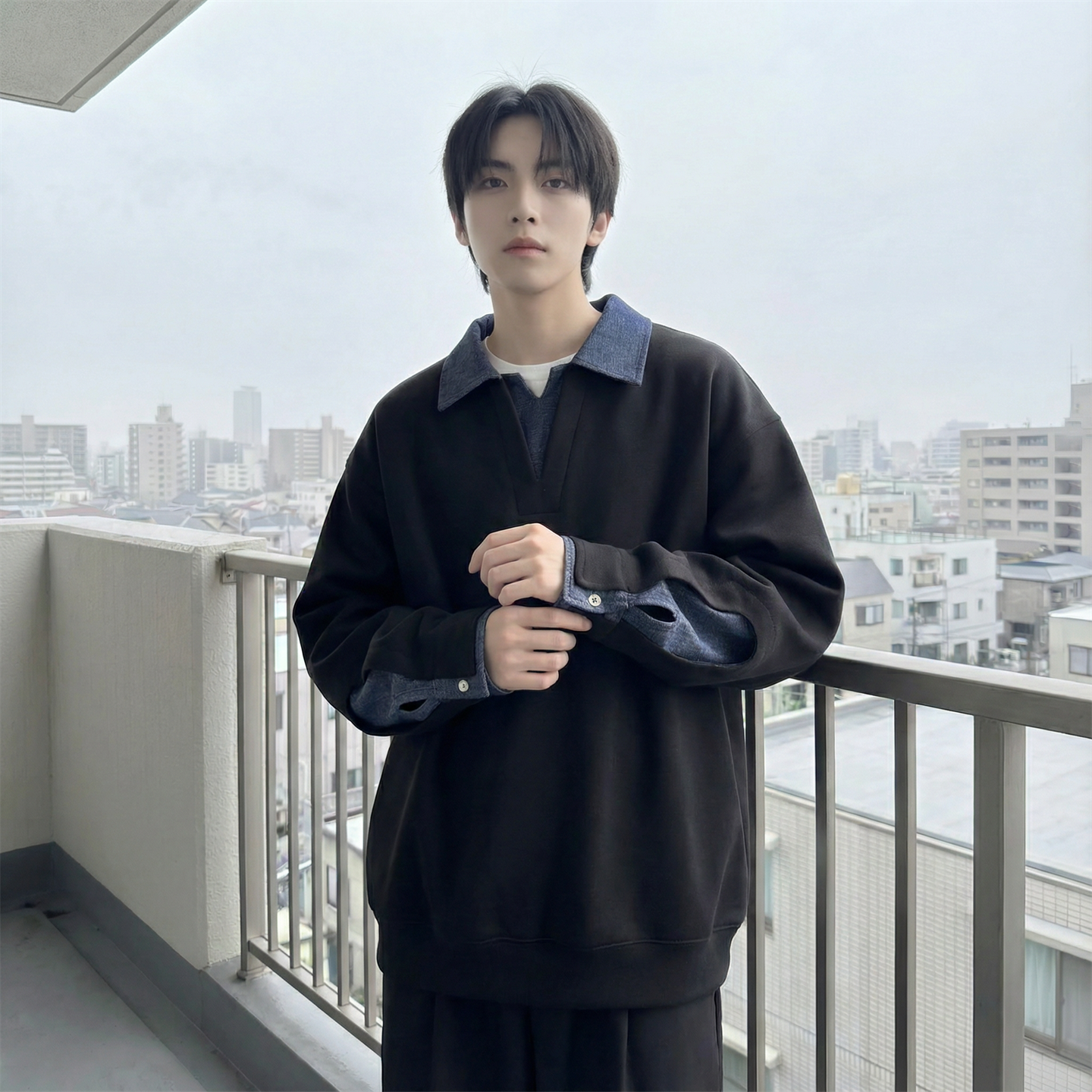 现货春季新款翻领高级感衬衫领上衣长袖卫衣男装潮WY212-P68，男装衬衫，星座1017