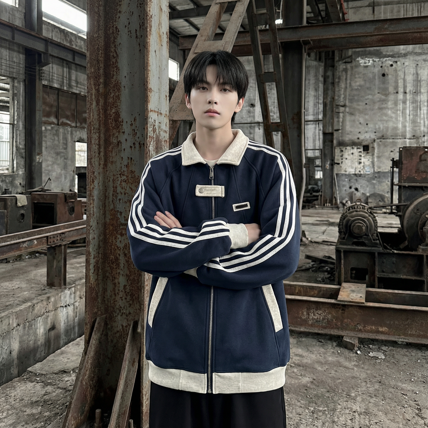 现货2026三条杠翻领夹克男宽松休闲运动外套R238-P68，男装夹克，星座1017