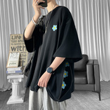 情侣假两件冰丝刺绣短袖t恤男夏薄款美式高街欧美潮牌潮流7七分袖，男装T恤，星座1017