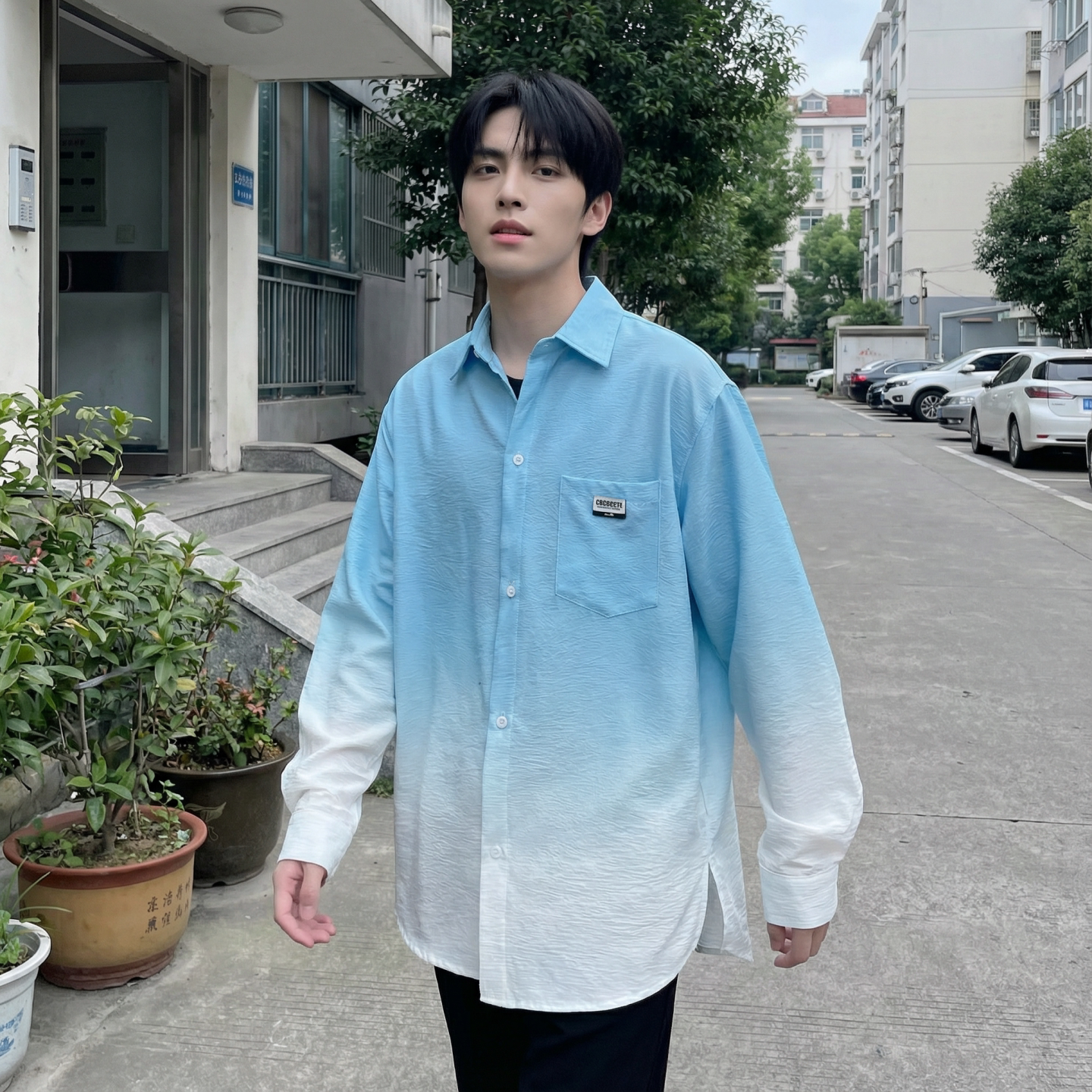 2026现货渐变长袖衬衫水洗褶皱宽松潮流休闲衬衣DS651-P58,男装衬衫,星座1017