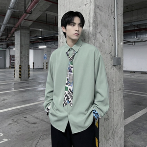 现货长袖衬衫男潮流带领带帅气港风高级感情侣衬衣 FA32-P55，男装衬衫，星座1017