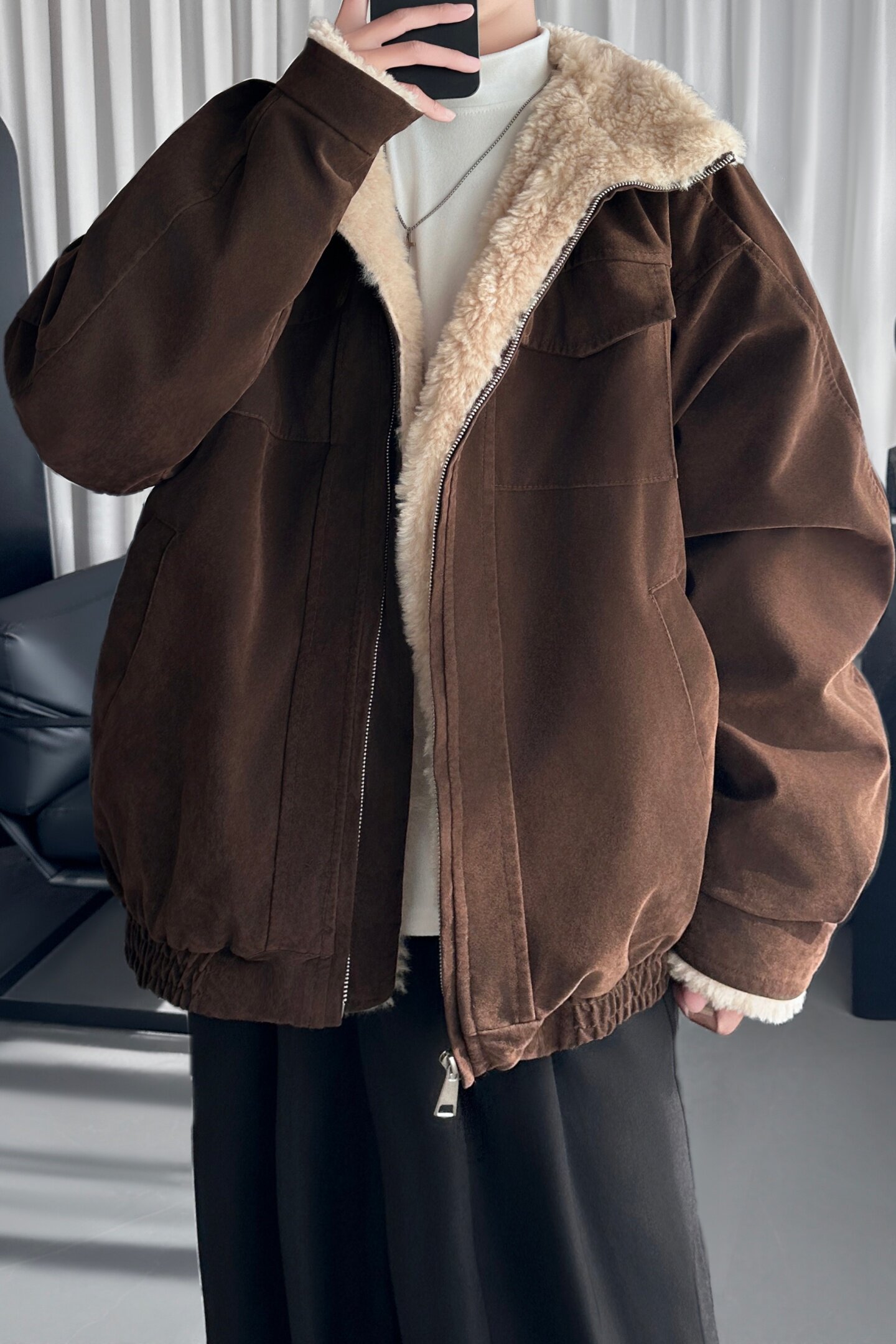 美拉德复古立领羊羔毛棉服男款加绒加厚工装棉衣MF829-P148,男装棉衣,星座1017