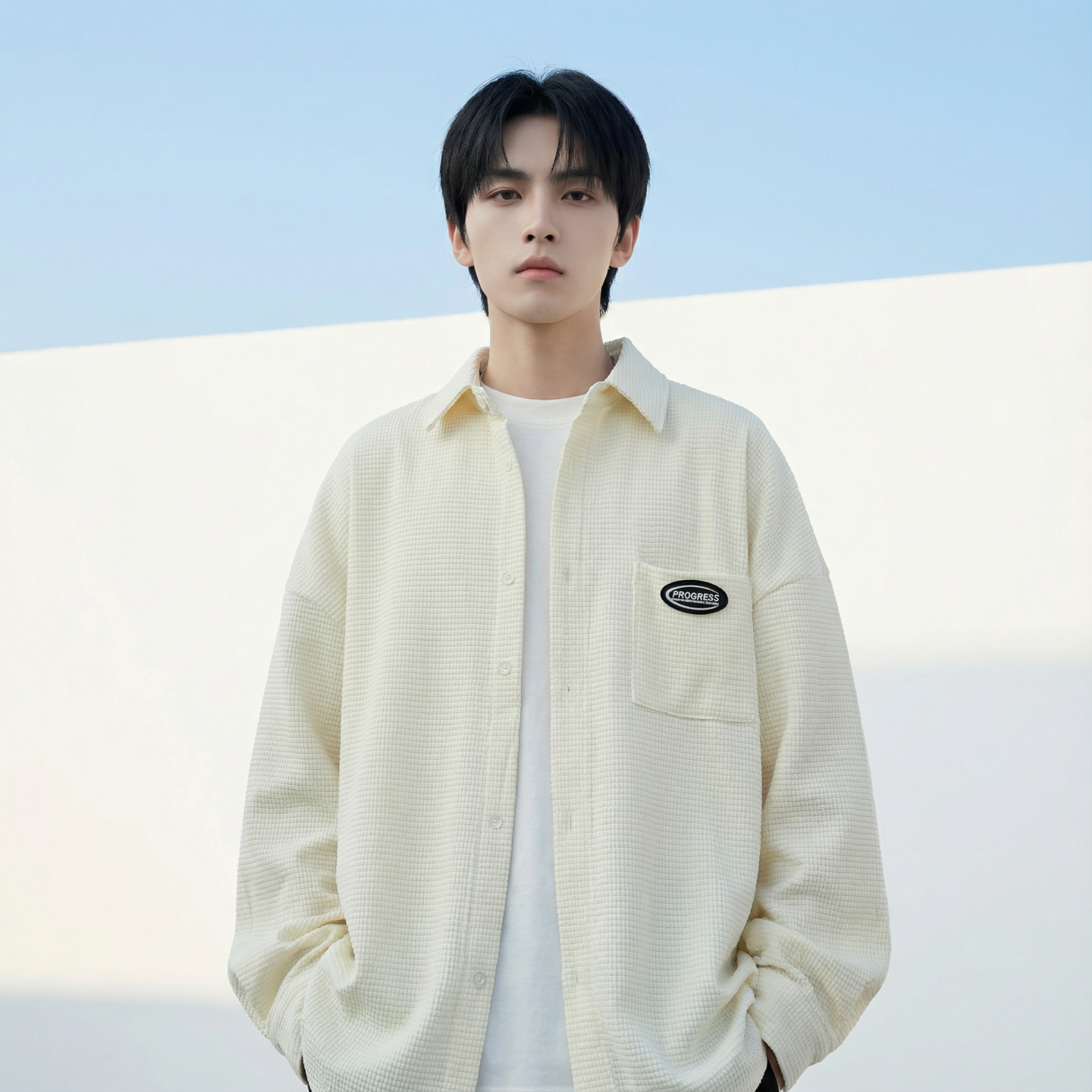 现货华夫格衬衫长袖潮流港风痞帅休闲衬衣CS39-P58，男装衬衫，星座1017