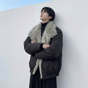 现货 冬季大毛领加厚夹棉黑锻拼接棉服外套 M1654-P168，男装棉衣，星座1017