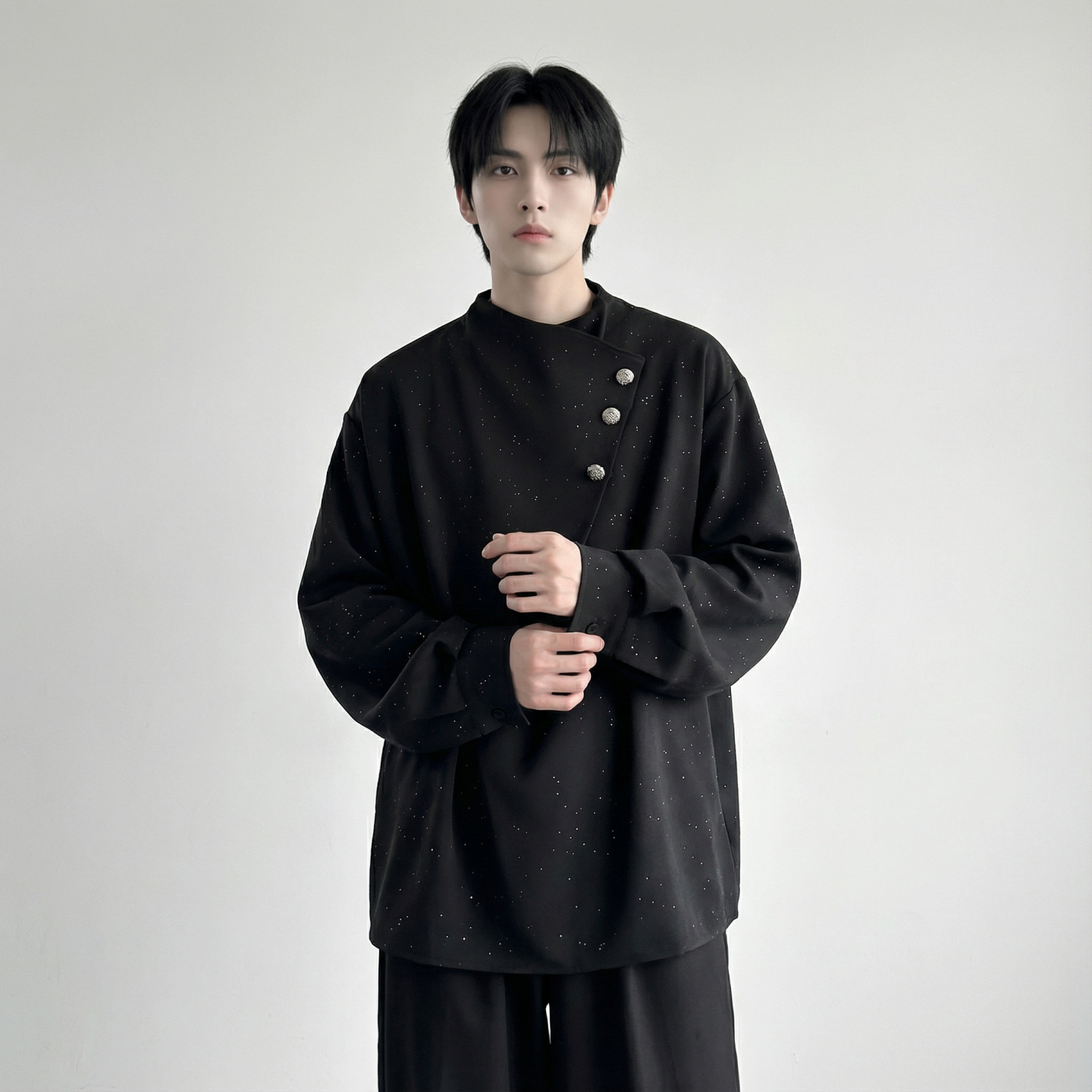 现货新中式痞帅衬衣高级感小香风衬衫微闪潮流痞帅衬衣A903-P68，男装衬衫，星座1017